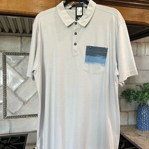 Travis Mathew Light Gray Polo with Blue Gradient Pocket